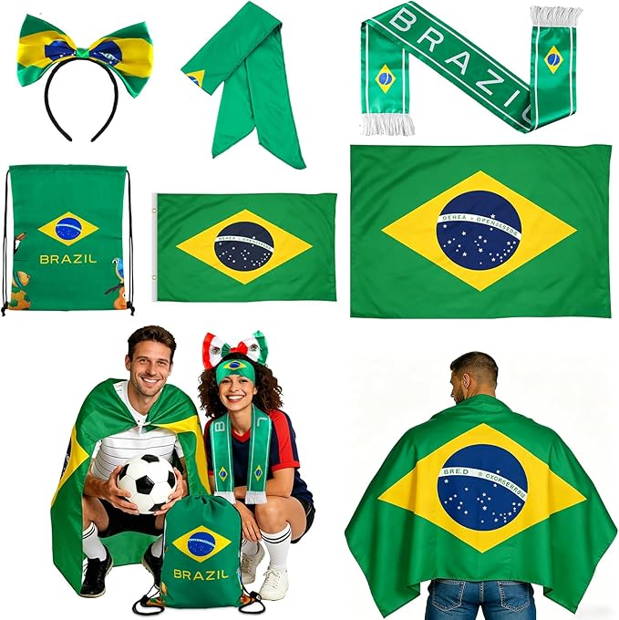 Brazil Fan Kit — Flag, Cape, Scarf & Headband